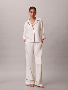 Satin Sheen Short Sleeve Shirt, DOTTED LOGO PINSTRIPE IVORY, hi-res