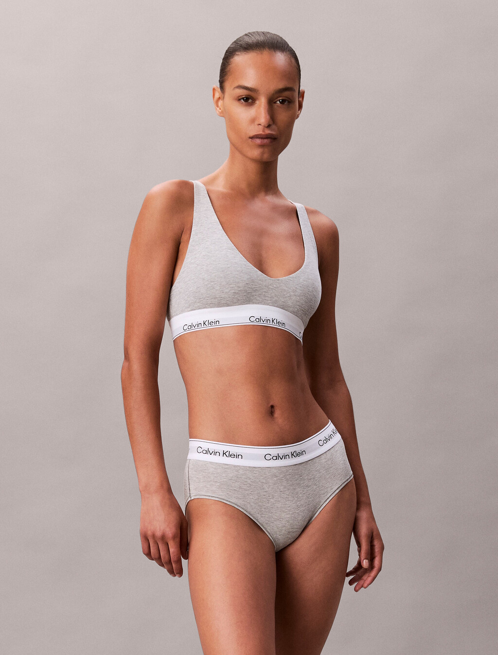 Unlined Triangle Bralette - Icon Cotton Modal, Grey Heather, hi-res