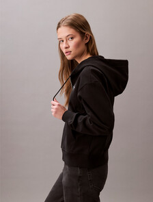 Monogram Cotton Terry Zip Thru Hoodie, Black, hi-res