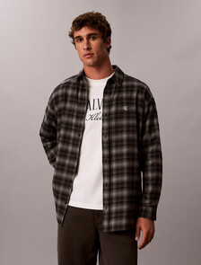 Oversized Plaid Shirt, Black, hi-res