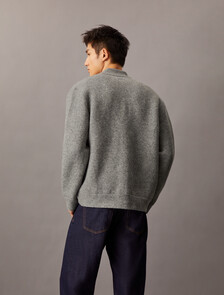 Boiled Wool Blend Snap Bomber, Medium Grey htr, hi-res