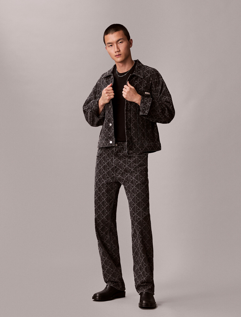 90s Signature Emblem Jacquard Jeans, BLACK EMBLEM, hi-res