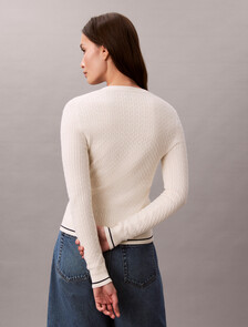 Slim Cable Knit Cardigan, Tofu, hi-res