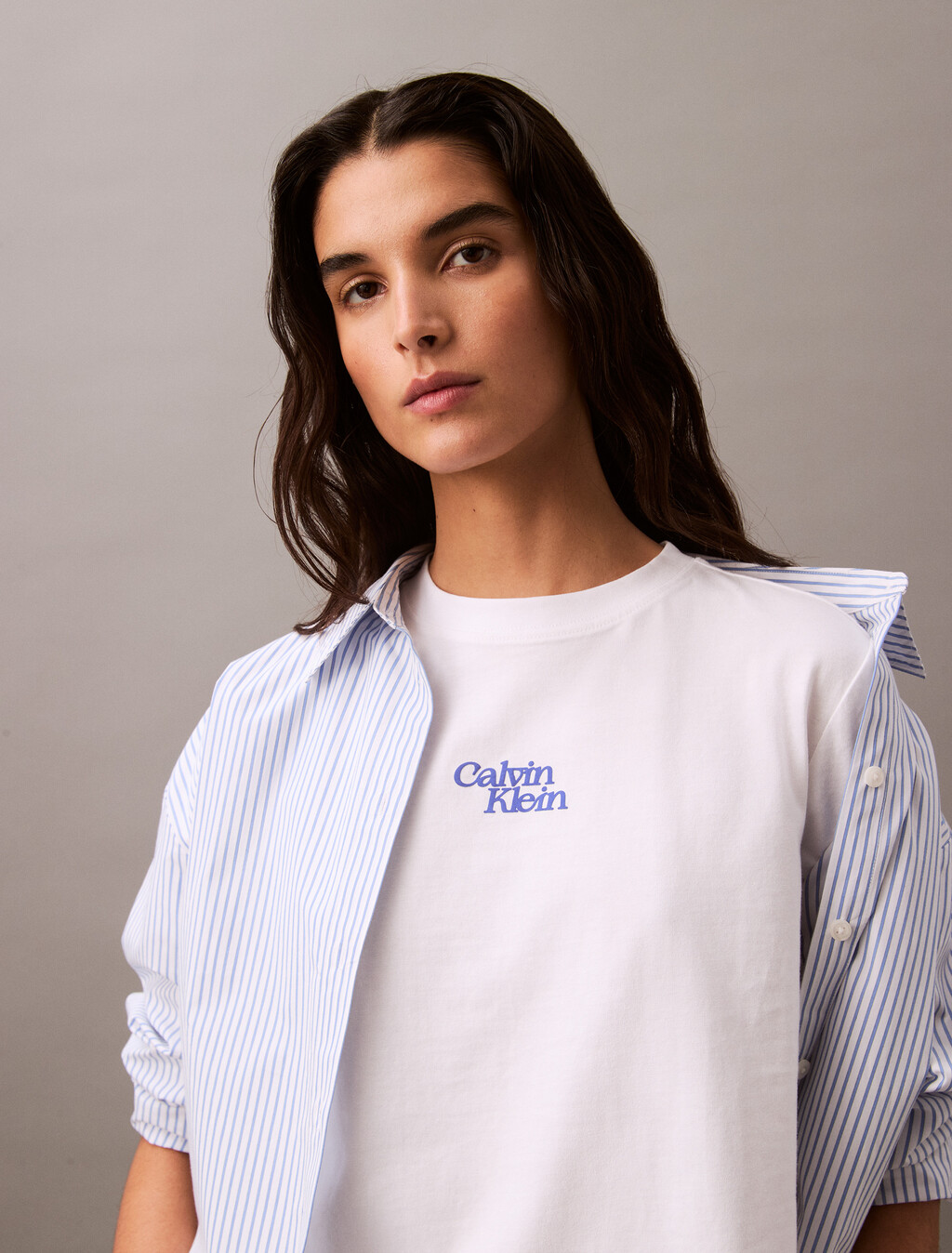 Flocked Logo Crewneck Tee, Brilliant White, hi-res
