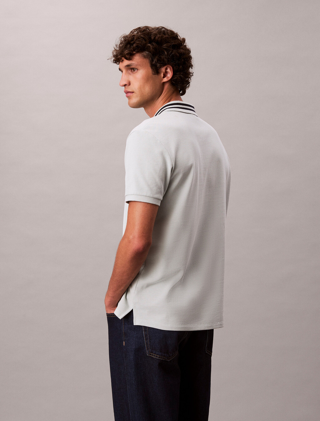 Monogram Logo Pique Tipped Classic Polo Shirt, Misty Blue, hi-res