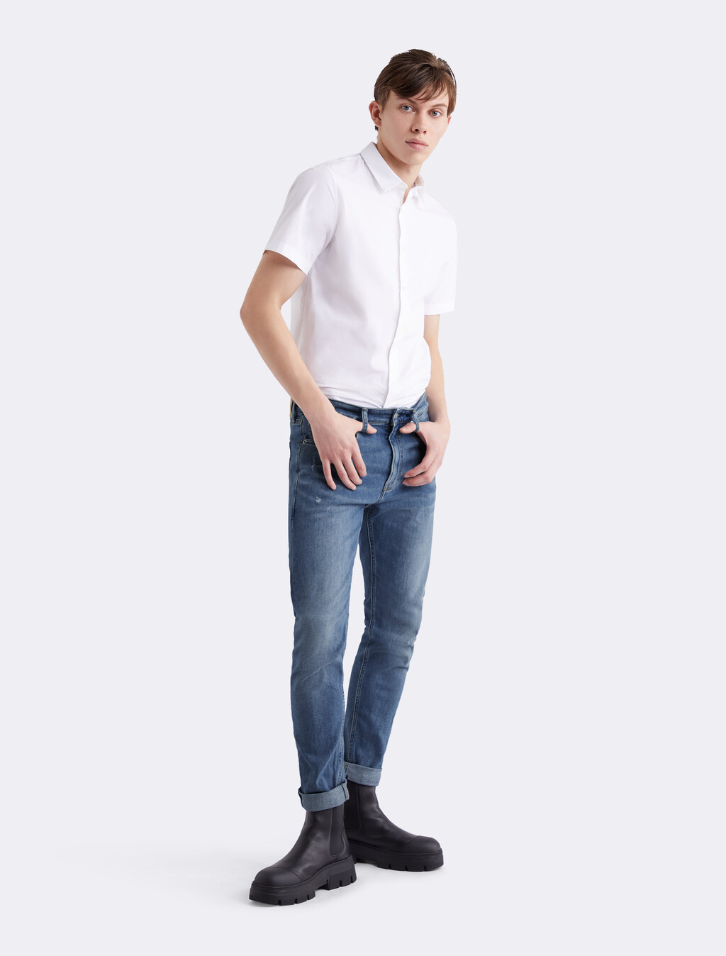 Italian Denim Modern Taper Jeans, 206 MEDIUM BLUE, hi-res