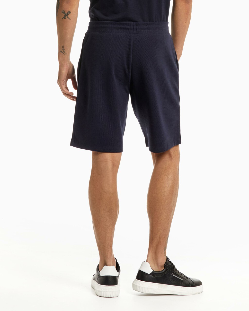 ATHLEISURE TWILL INTERLOCK PIPED SWEAT SHORTS, NAVY BLAZER-410, hi-res