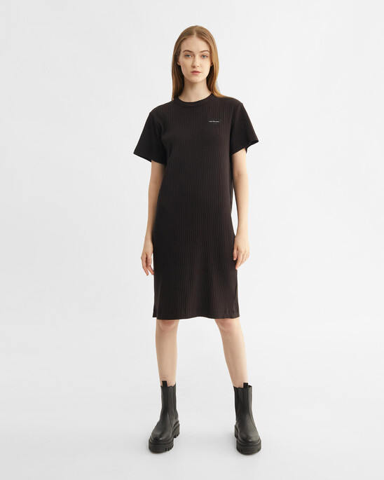 RECONSIDERED MONOGRAM BADGE RIB-KNIT DRESS