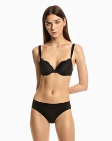 CK Black Linear Lace Push Up Plunge Bra, Black, hi-res