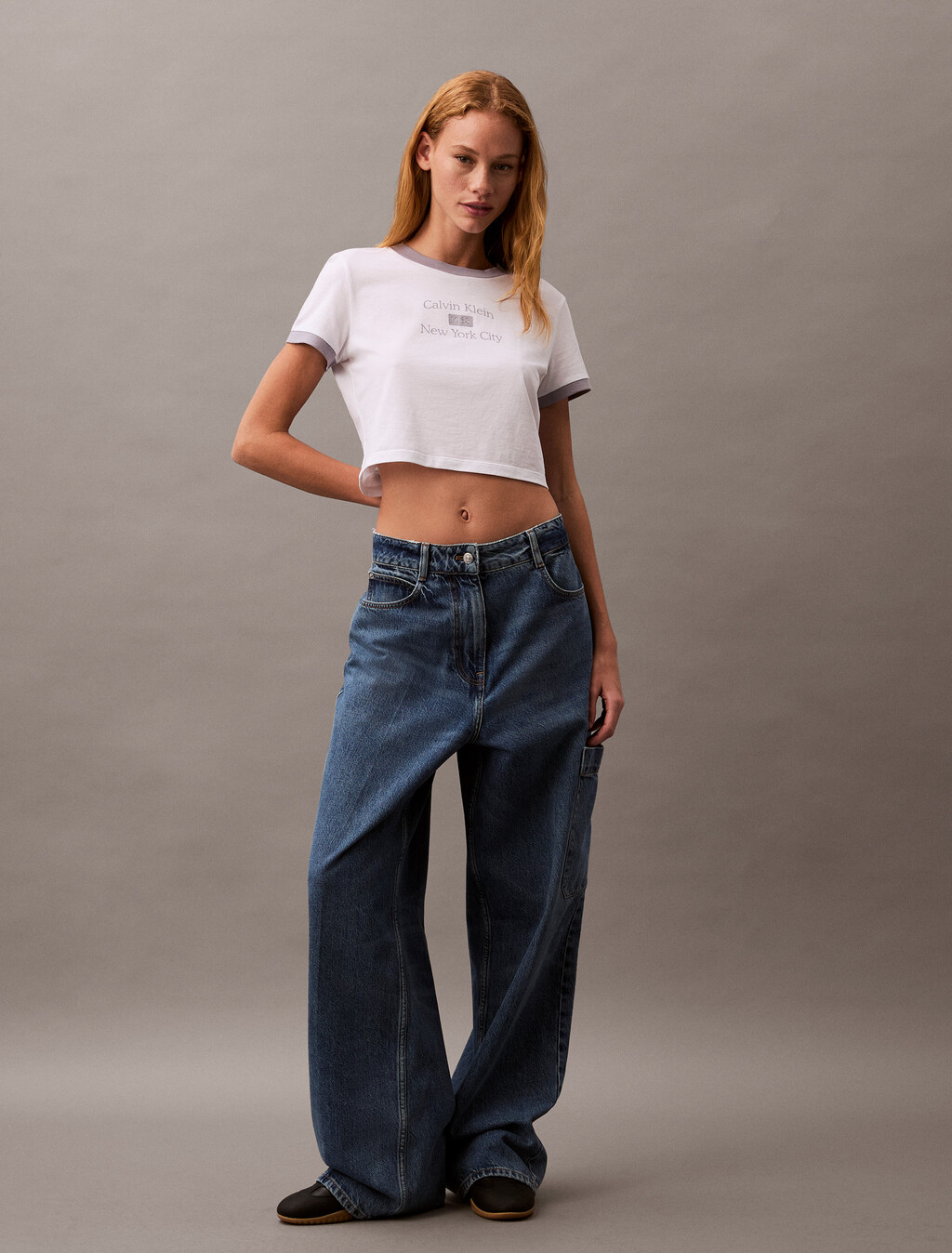 Cropped Logo Ringer T-shirt, Brilliant White_Lilac Gray, hi-res