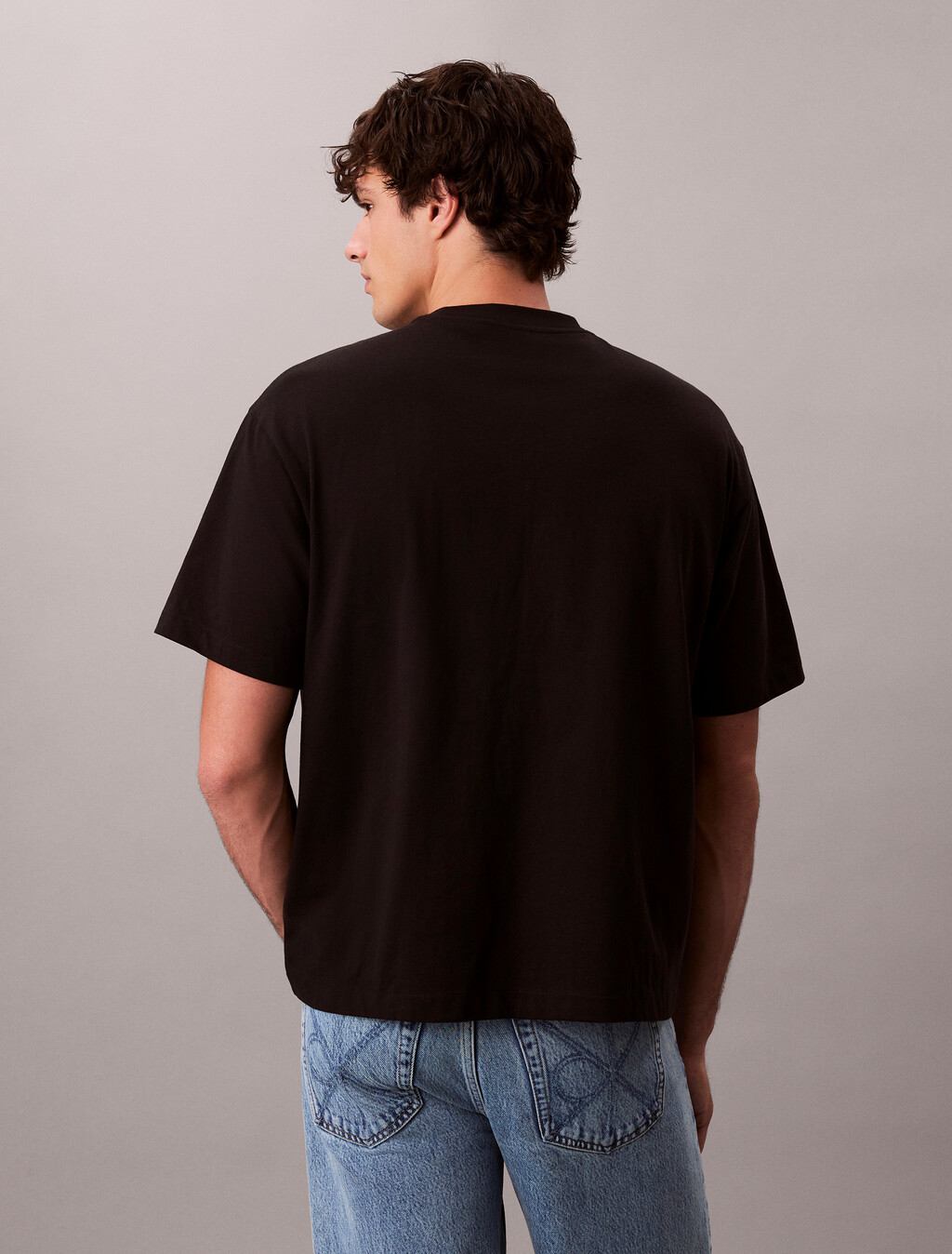 Calvin Logo Crew Neck Tee, Black, hi-res