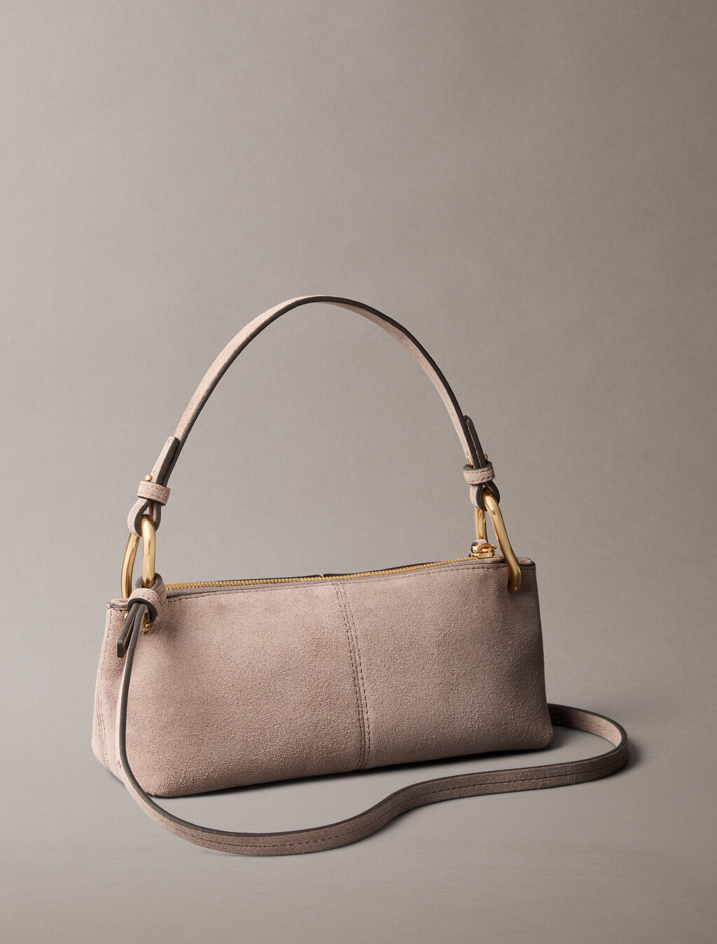 Small Soft Suede Shoulder Bag, Moonstruck Suede, hi-res