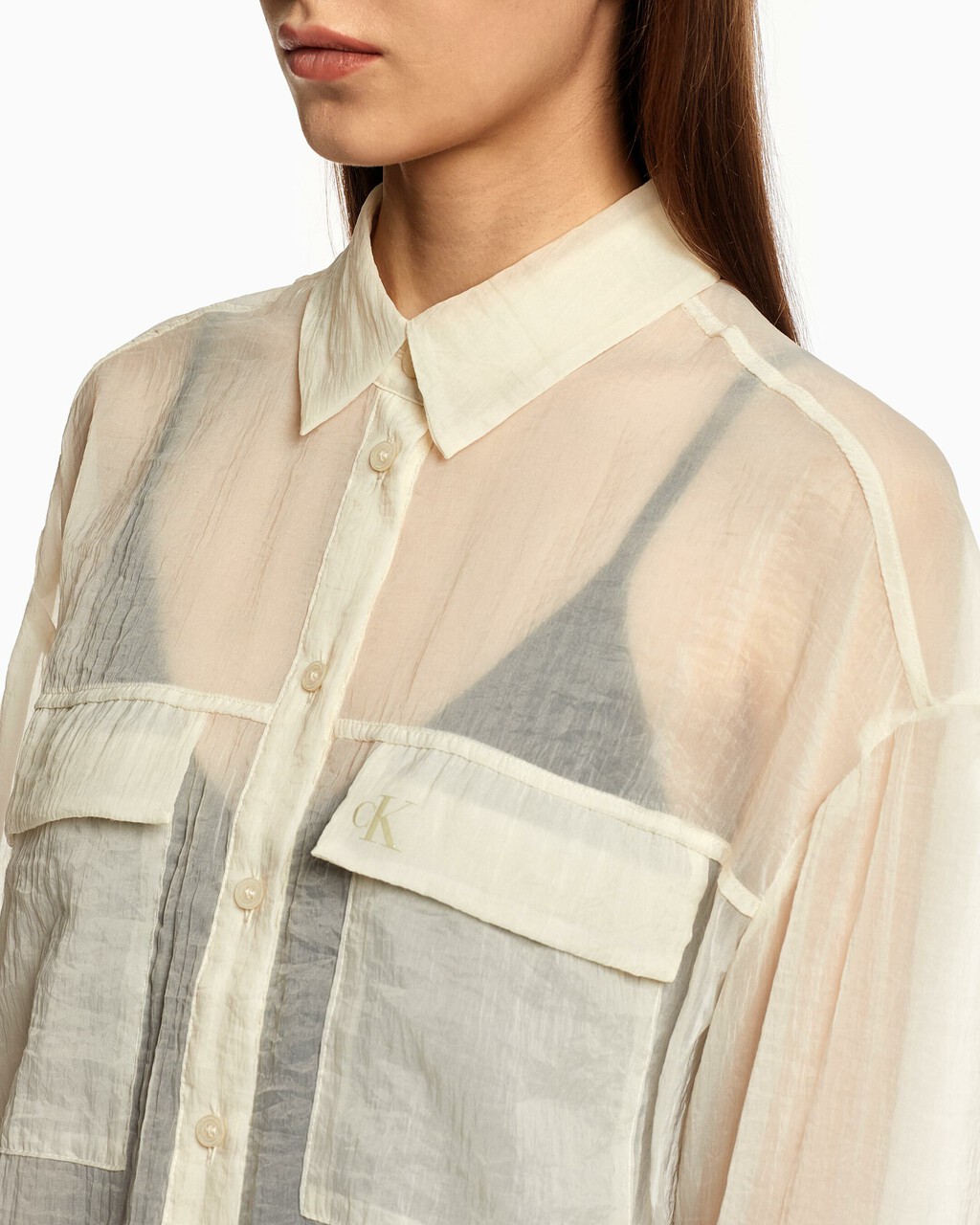 SHEER CHIFFON SHIRT, Eggshell, hi-res
