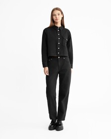 Cropped Dad Denim Shirt, Denim Black, hi-res