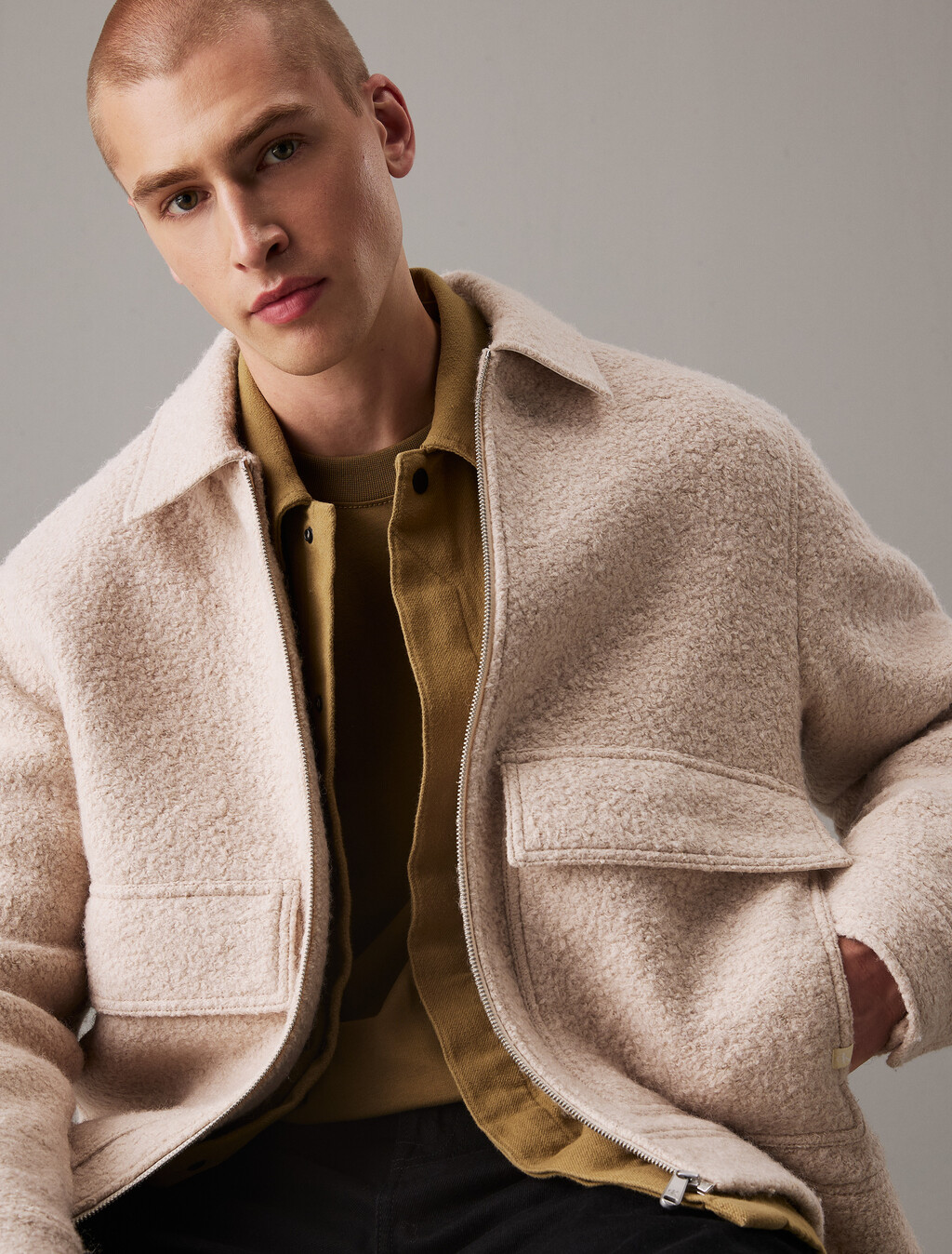 Relaxed Bouclé Wool Jacket, Moonbeam, hi-res