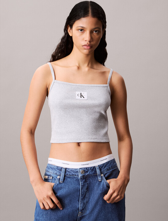 Woven CK Monogram Label Rib Knit Camisole