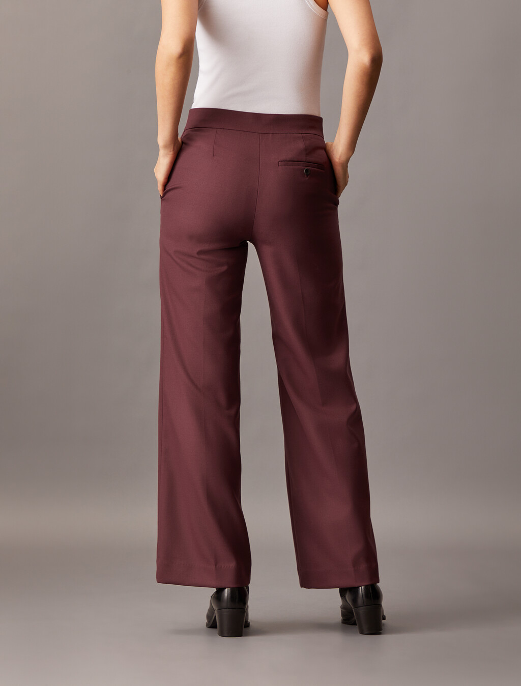 Coated Gabardine Flare Trousers, Red Mahogany, hi-res