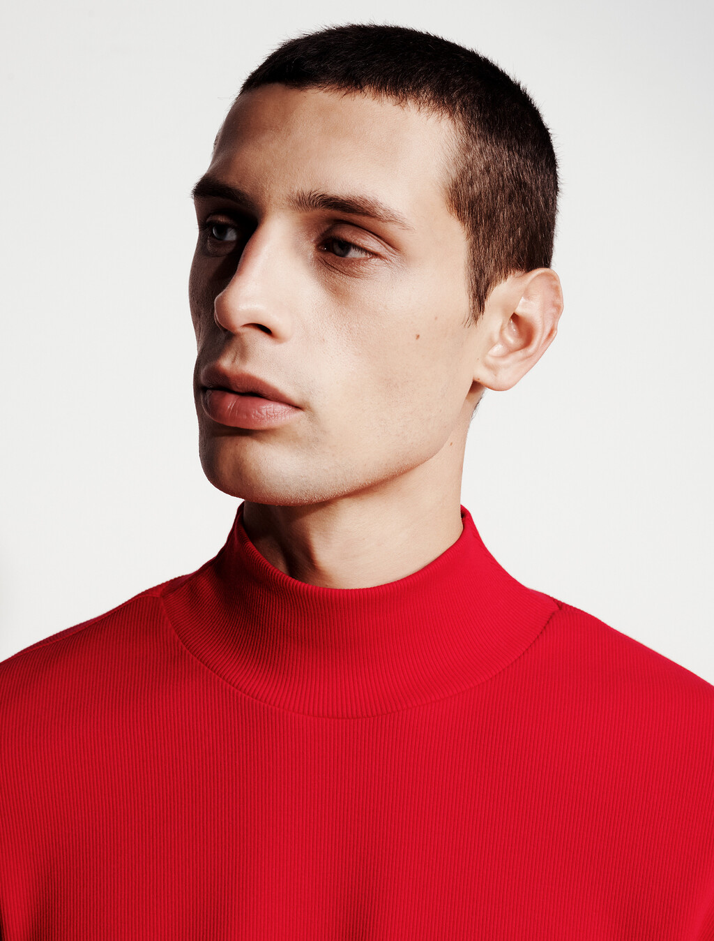 Turtleneck Ribbed Tee, Pantone Red, hi-res