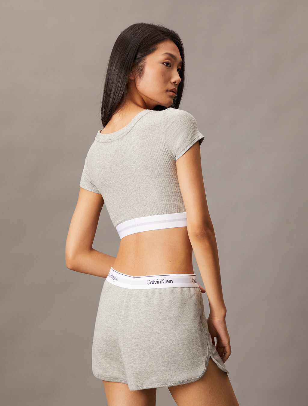 Cotton Modal Rib Knit T-Shirt Bralette, Grey Heather, hi-res