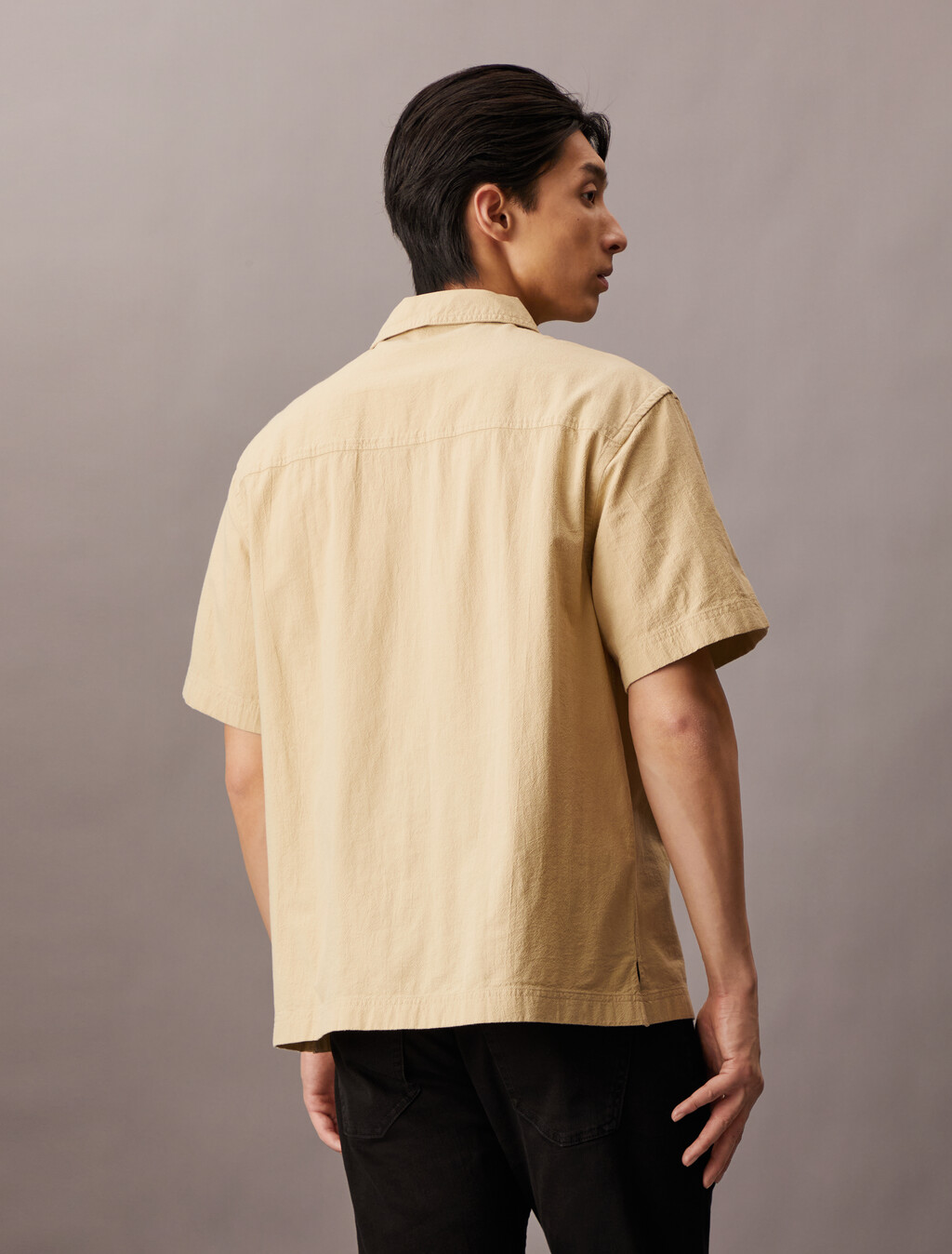 Summer Utility Textured Cotton Shirt, Pale Khaki, hi-res
