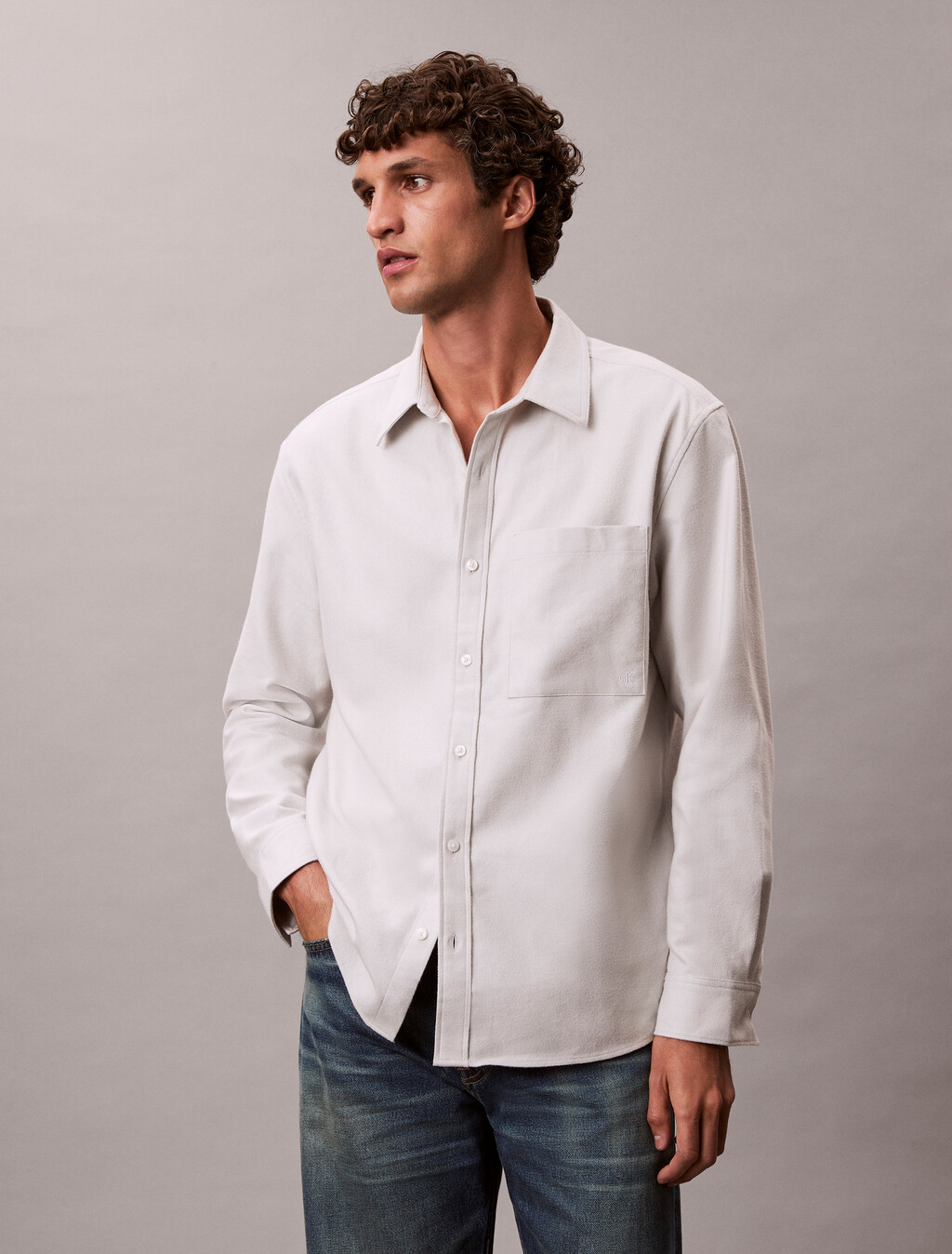 Melange Flannel Easy Button-Down Shirt, Harbor Mist, hi-res