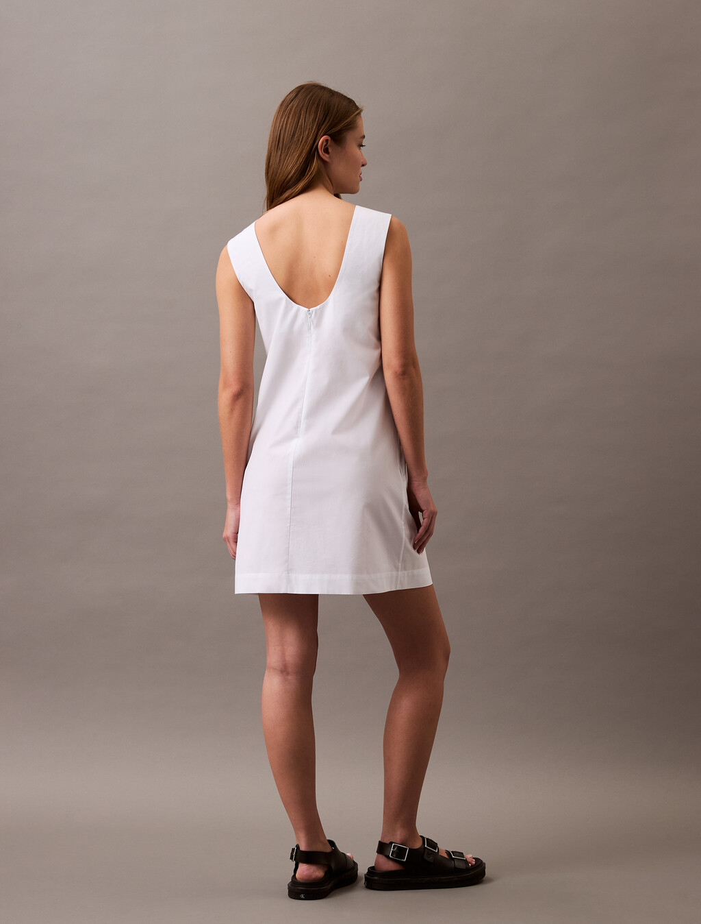 Sleeveless Cotton Poplin Mini Dress, Brilliant White, hi-res