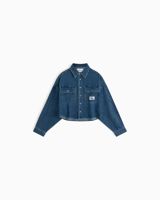 Oversized Cropped Rounded Hem Denim Shirt