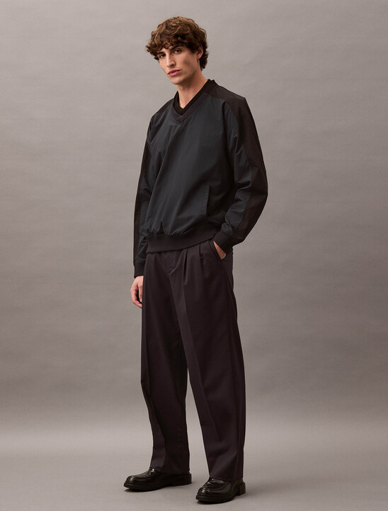 Wool Straight Pleated Trousers