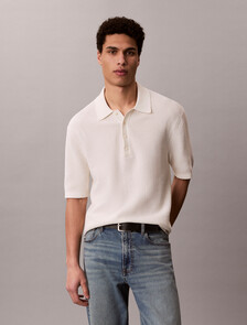 Cotton Waffle Knit Polo Shirt, Tofu, hi-res