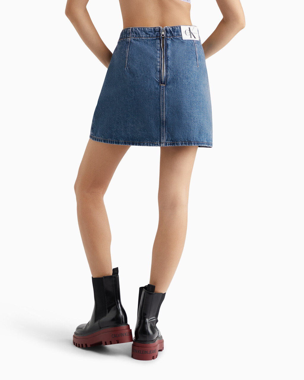 Sustainable A Line Mini Denim Skirt, 051B STONE BLUE, hi-res