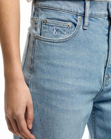 LIGHT WASH HIGH RISE WIDE LEG DISTRESSED JEANS, Light Blue Dstr Back Embro, hi-res