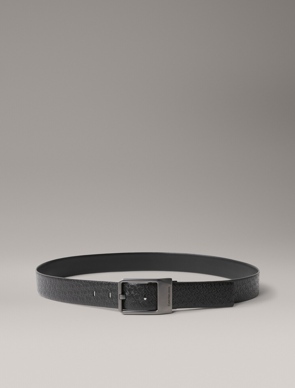 Faceted Buckle Reversible Belt 35mm, Black/Black AOP/Gunmetal, hi-res