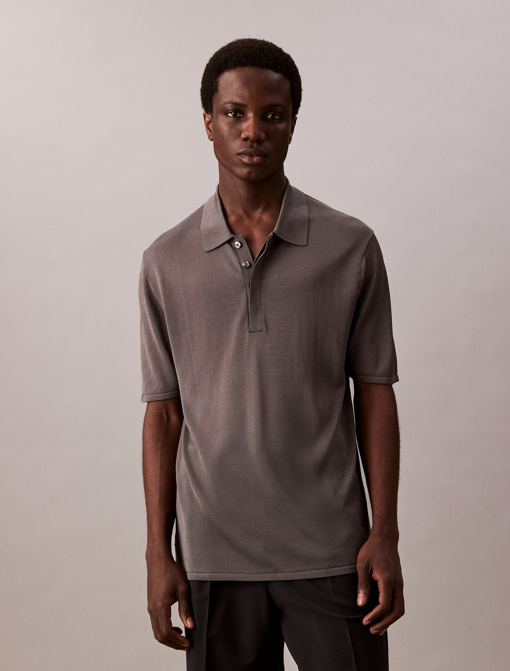 Sheer Polo Jumper, Gray Pinstripe, hi-res
