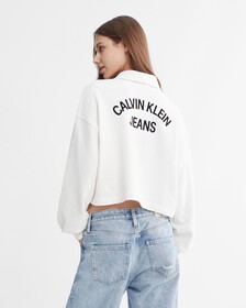 Varsity Polo Neck Pullover Sweatshirt, Ivory, hi-res