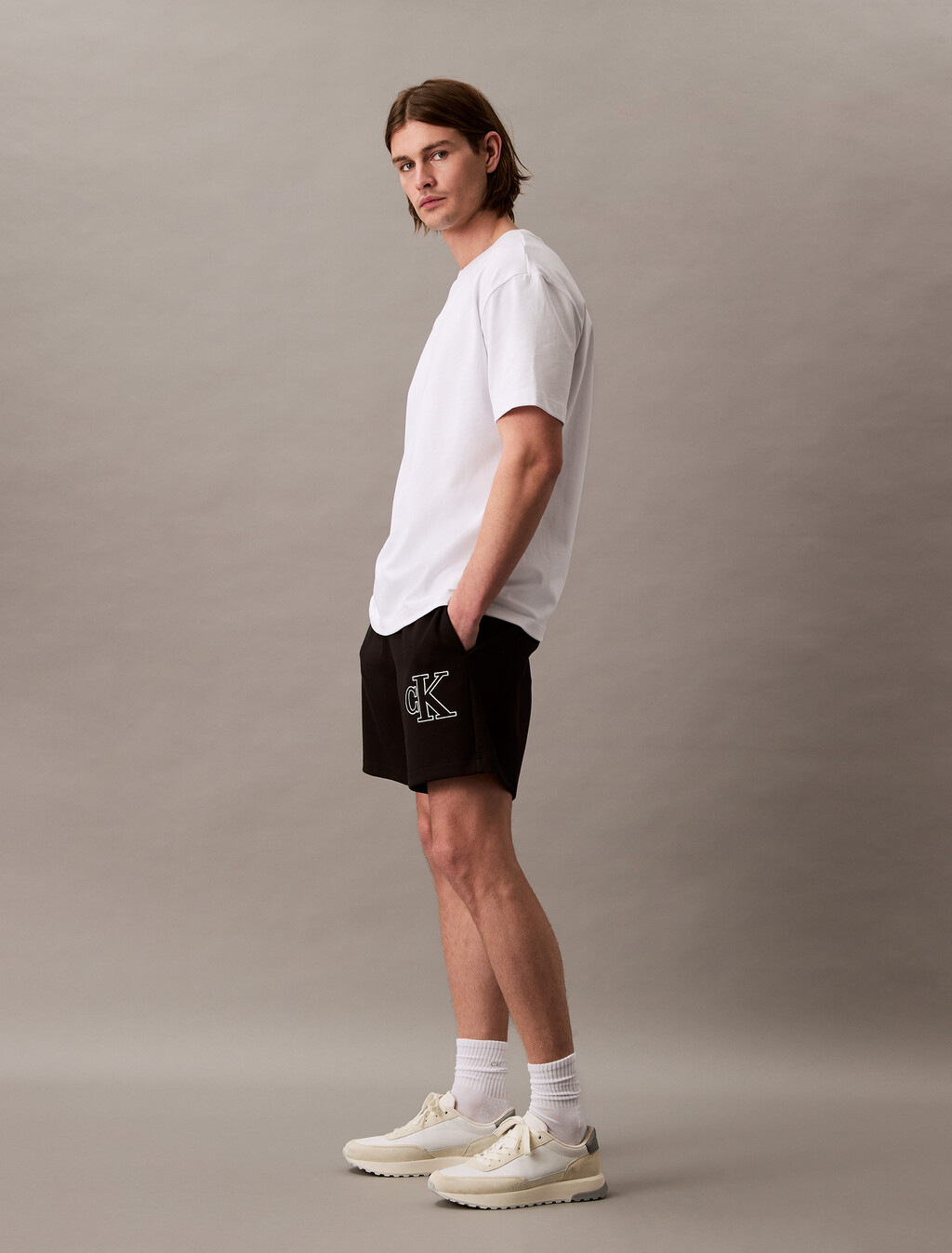 Double Rib Knit Monogram Embroidery Short, Black, hi-res