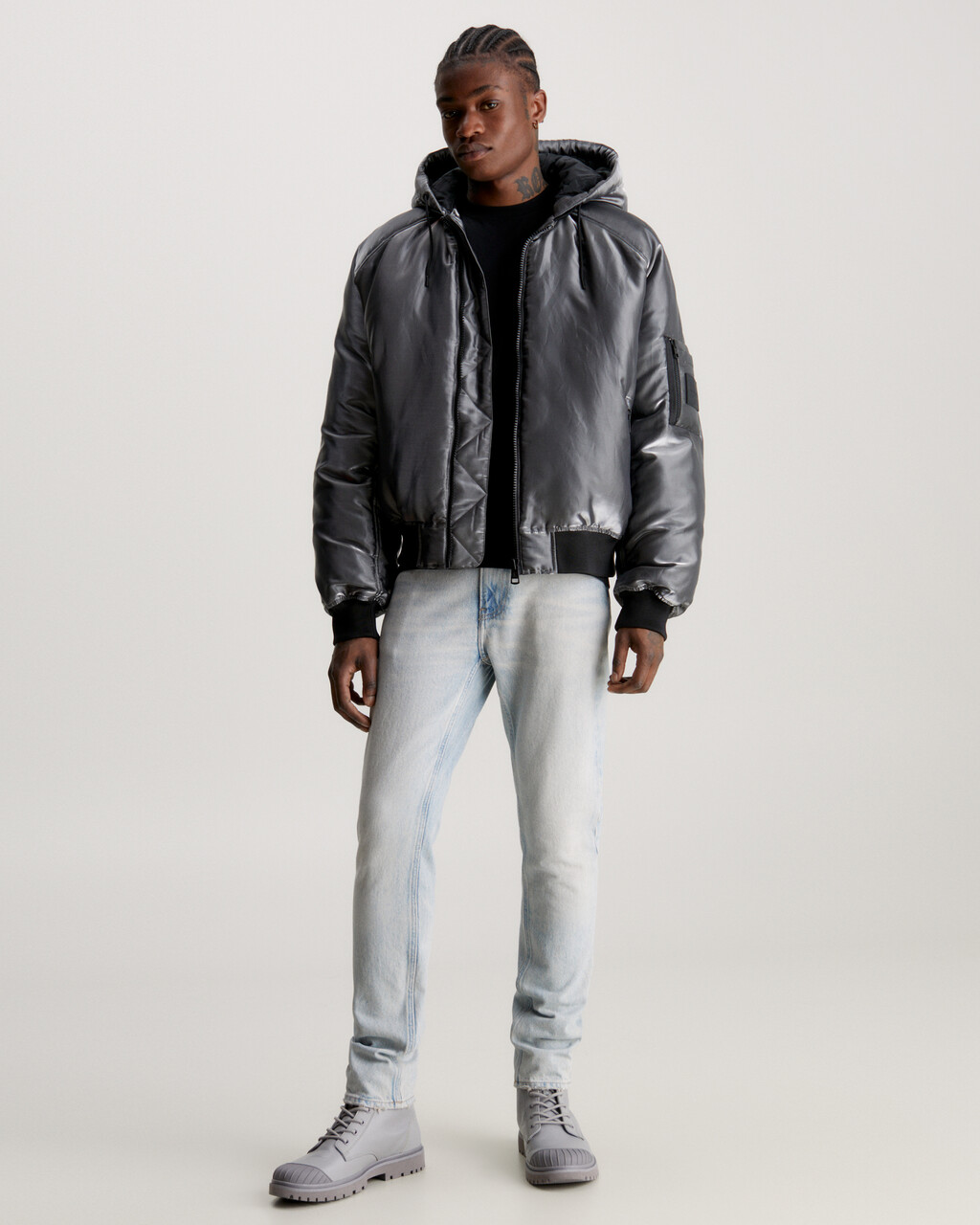 Liquid Metal Hooded Bomber Jacket, Liquid Metal, hi-res