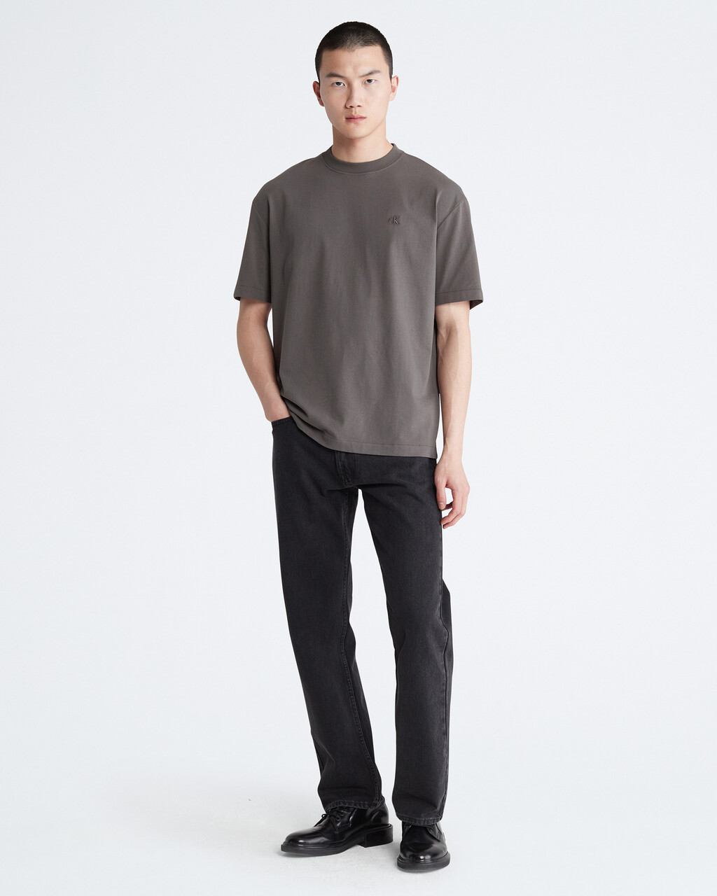 Calvin Logo Crew Neck Tee, Beluga, hi-res