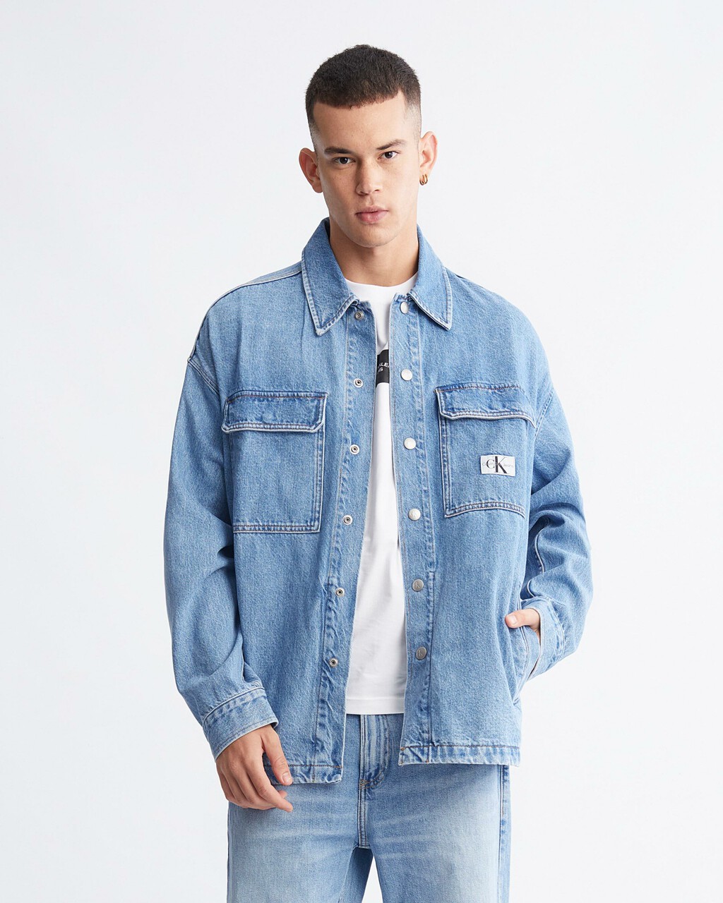 Boxy Utility Denim Shirt Jacket, LIGHT BLUE, hi-res