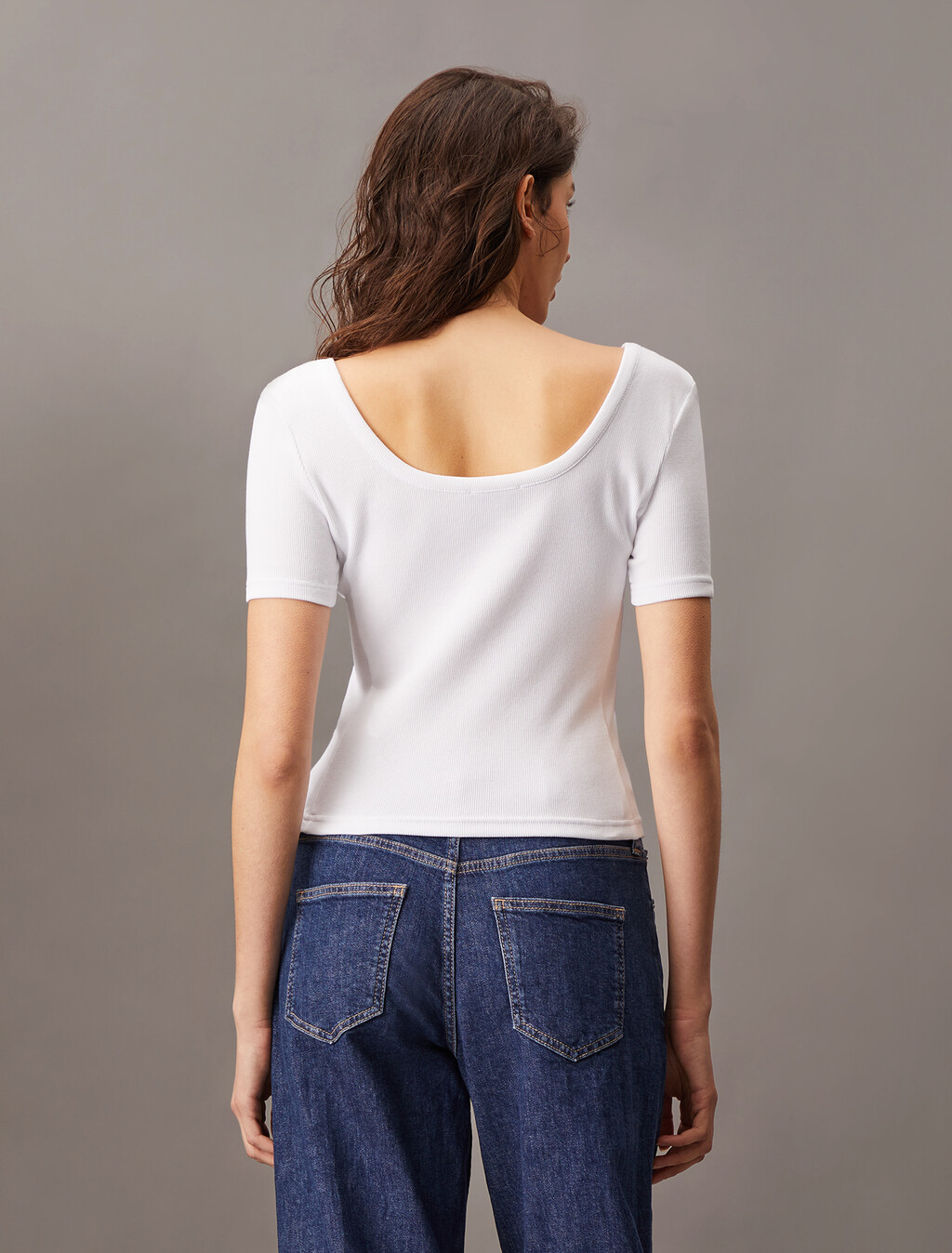 Casual Scoop Neck Rib Knit Tee, Brilliant White, hi-res