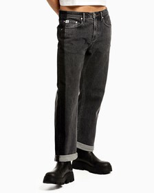 90S STRAIGHT TWO TONE BLACK JEANS, Washed Black Blocked, hi-res