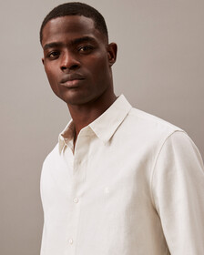 Solid Linen Blend Classic Fit Button-Down Shirt, White Onyx, hi-res