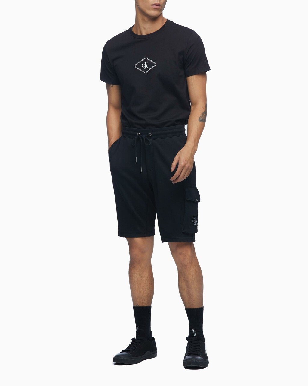 Organic Cotton Monogram Badge Sweat Shorts, Ck Black, hi-res