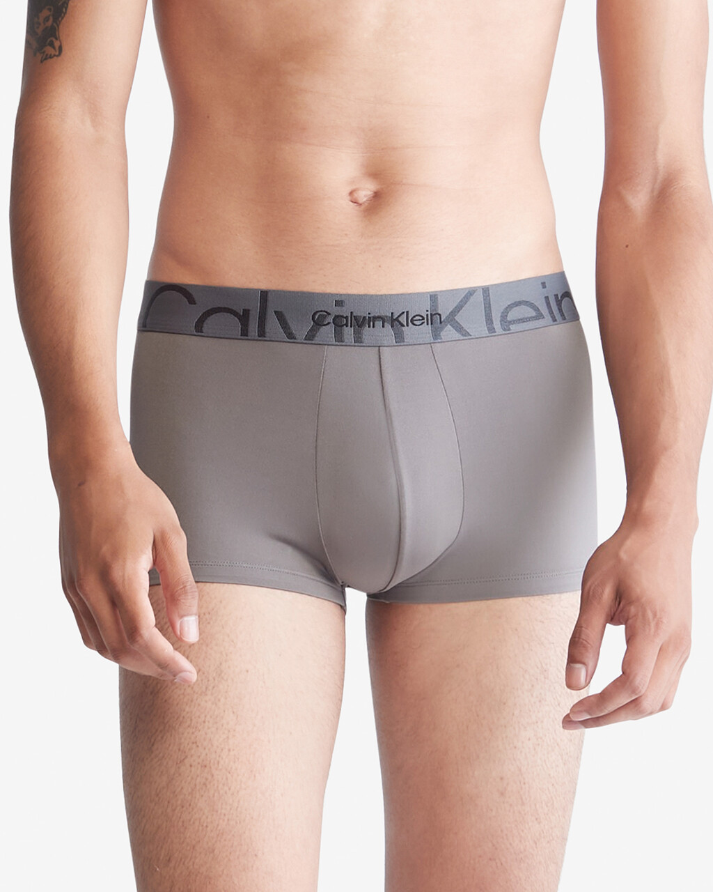 Embossed Icon Microfiber Low Rise Trunks, Clay Grey, hi-res