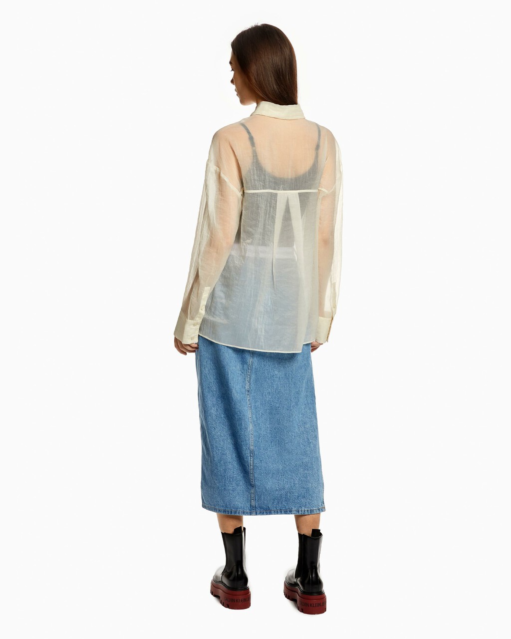 SHEER CHIFFON SHIRT, Eggshell, hi-res