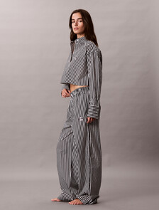 Cropped Cotton Poplin Pyjama Top, PENNY STRIPE+Black, hi-res