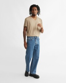 Solid V Neck CK Logo Tee, Perfect Taupe, hi-res