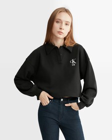 Varsity Polo Neck Pullover Sweatshirt, Ck Black, hi-res