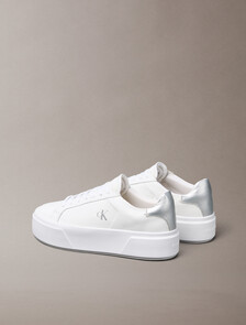 Sienna - Leather Logo Platform Trainers, Bright White/Silver, hi-res