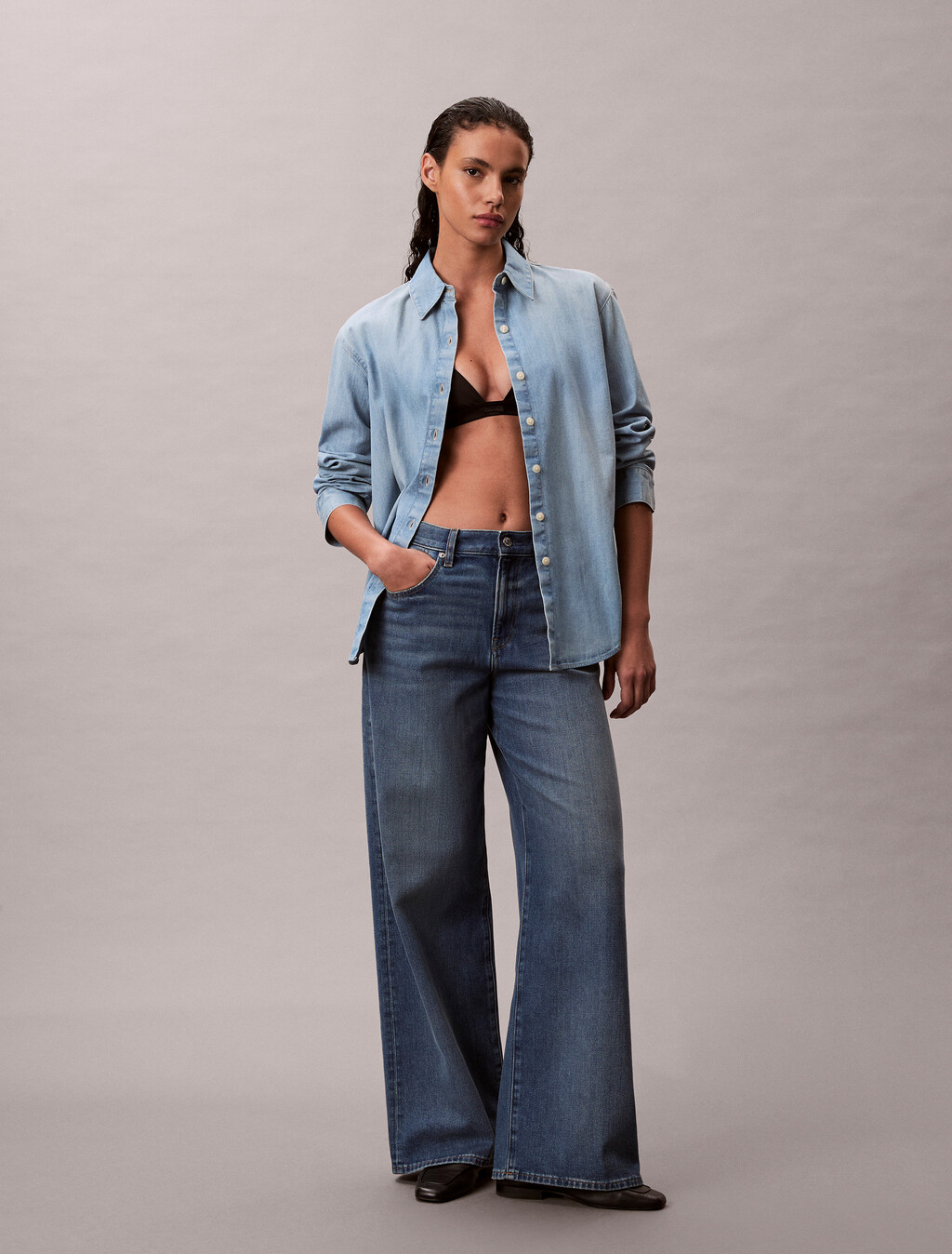 Oversized Denim Shirt, BRIGHTON BLUE, hi-res