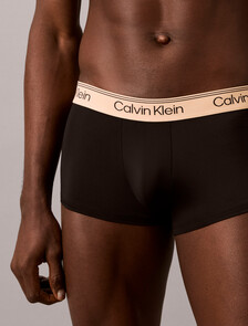 3 Pack Low Rise Trunks - Microfibre Stretch, Black Bodies w/ Gulf Blue/Light Cast/Peach Bliss W, hi-res